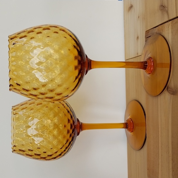 Pair Empoli Italy Amber Diamond Optic Brandy Snifters - Picture 2 of 15